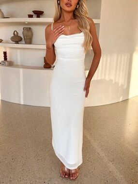 Nadine Lace-Up Back Maxi Dress - White